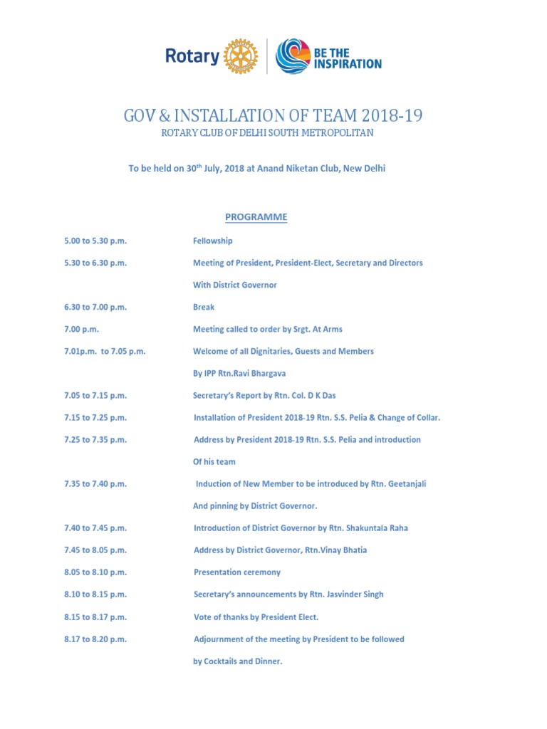 Installation Ceremony of Rotary Club 2018 | PDF