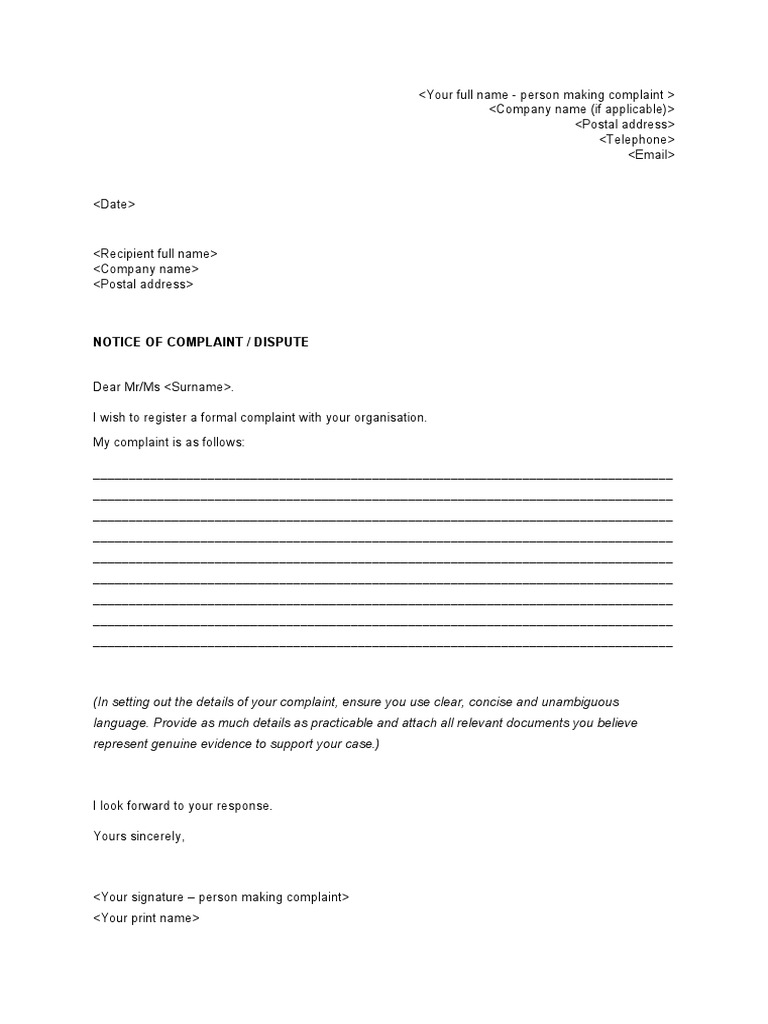 Formal Complaint Letter Template | PDF
