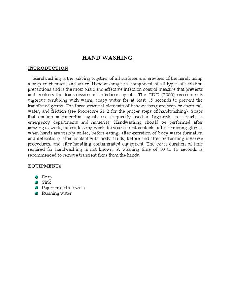 Handwashing Procedure for Nurses | PDF | Hand Washing | Hygiene
