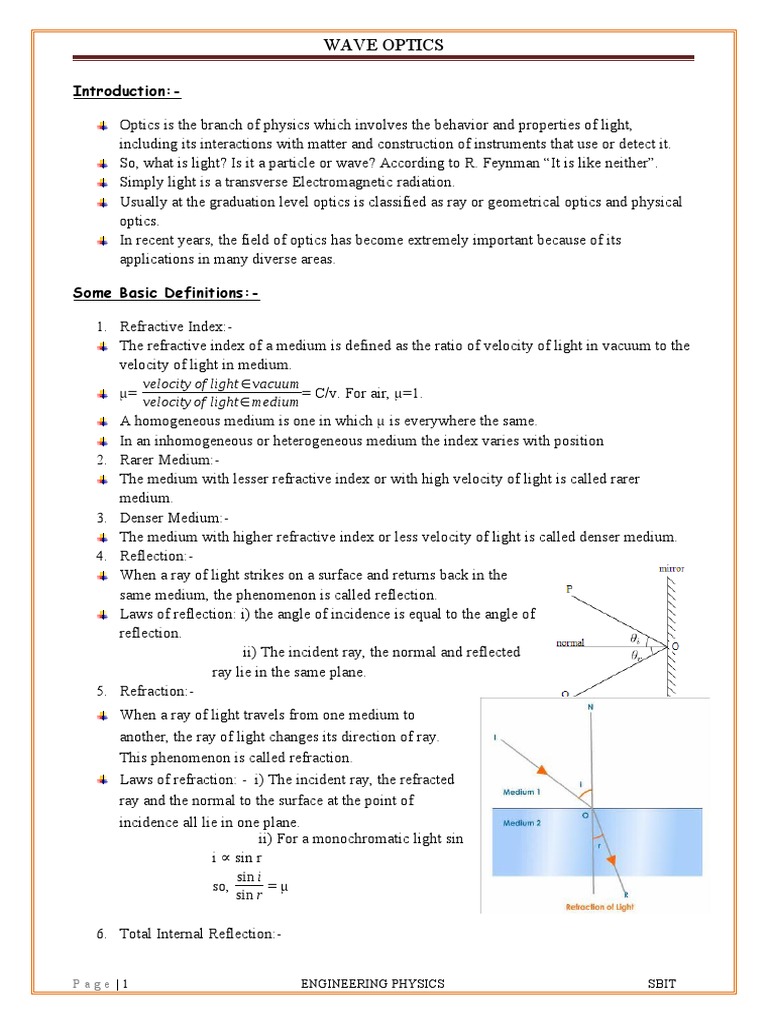 Wave Optics Introduction PDF Diffraction Transmission Medium