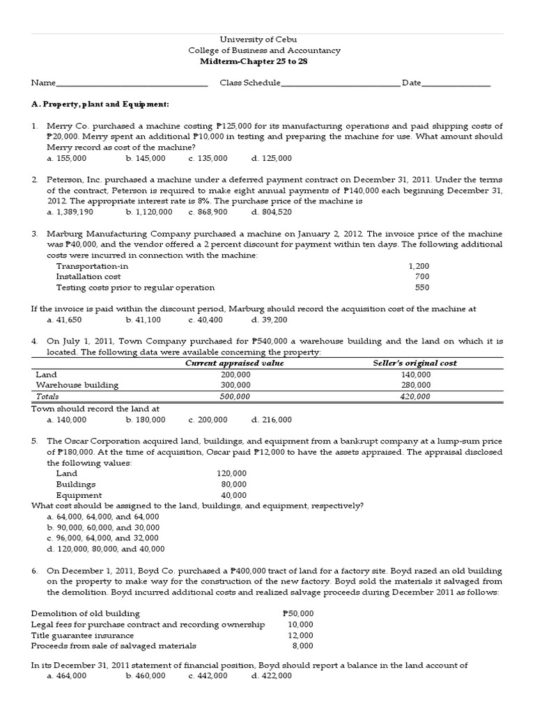 Midterm Chapter25 To 28 Pdf Expense Cost