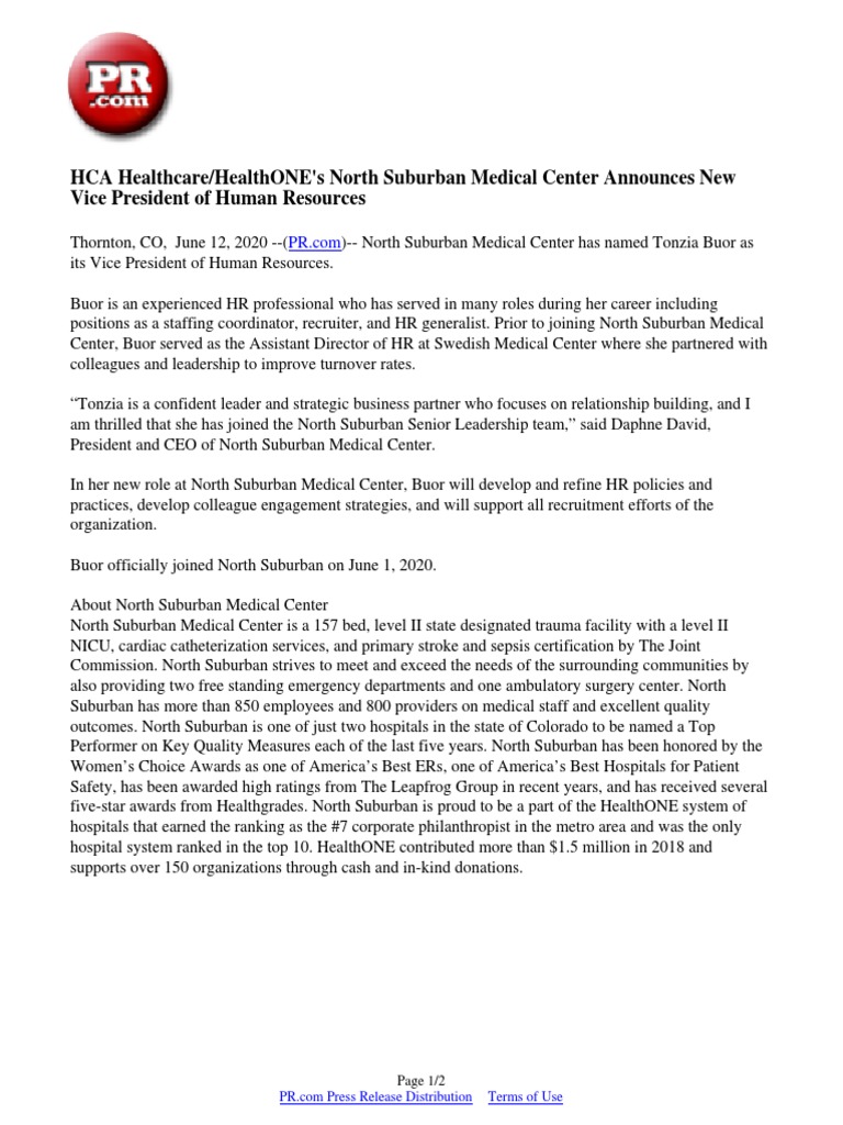 HCA Healthcare/HealthONE's North Suburban Medical Center Announces New ...