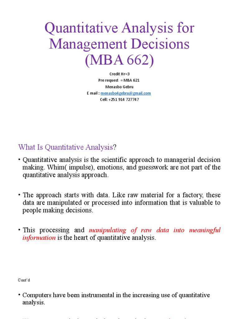 Quantitative Analysis For Management Decisions (MBA 662) | PDF | Linear ...