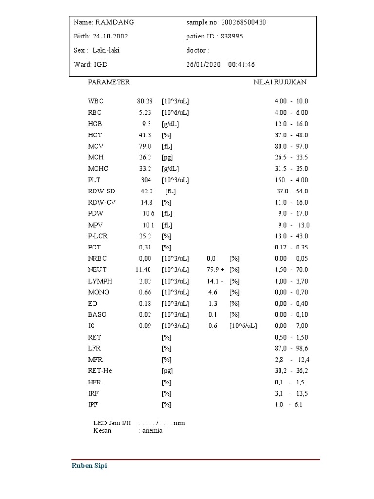 Parameter Nilai Rujukan | PDF | Hematology | Serology