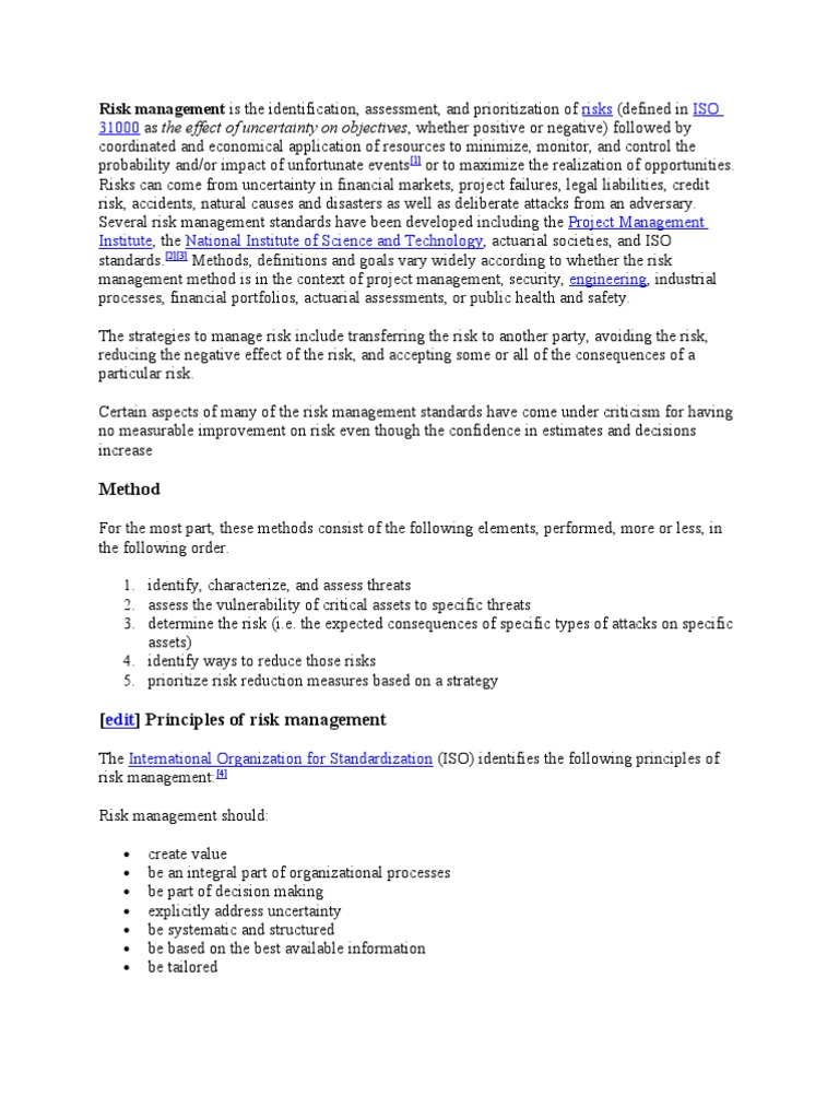 Risk Management Is The Identification | PDF
