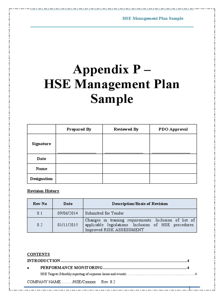 Appendix P - HSE Management Plan | PDF | Occupational Safety And Health ...