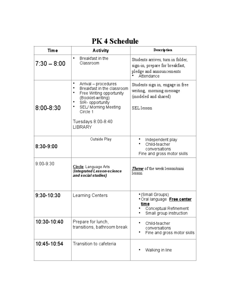 PK Schedule | PDF | Pedagogy | Education Theory