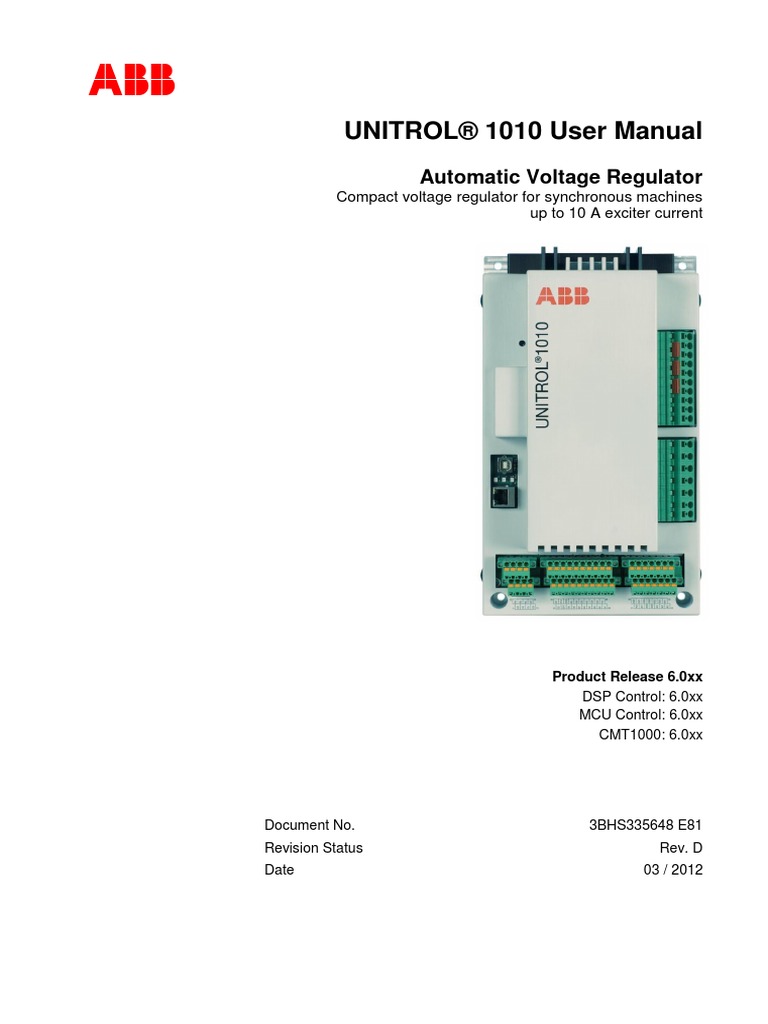 UNITROL® 1010 User Manual: Automatic Voltage Regulator | PDF | Safety ...