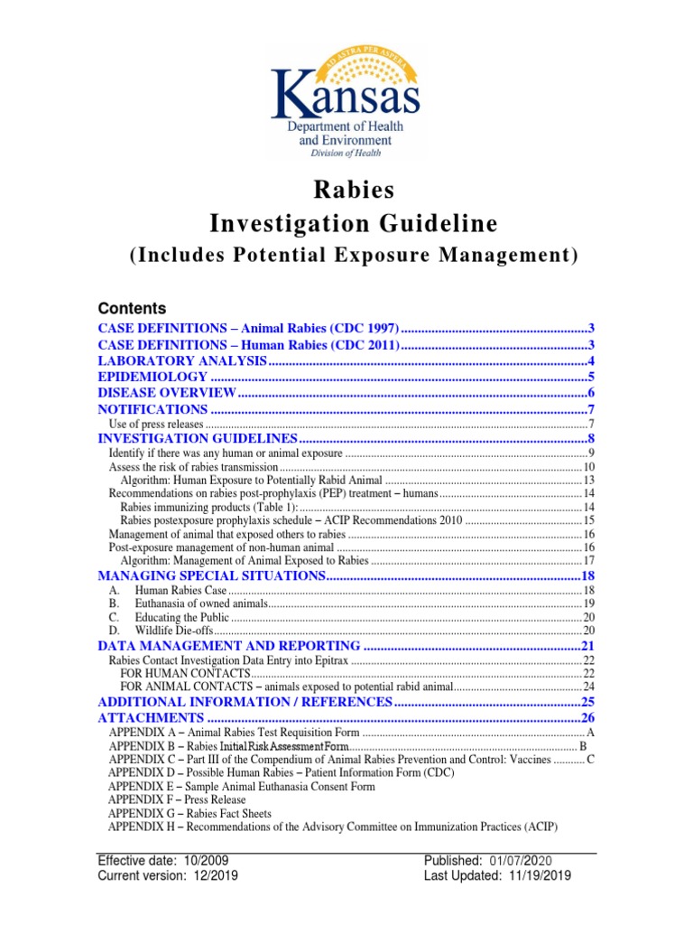Rabies Investigation and Exposure Guidelines | PDF | Rabies | Medical ...