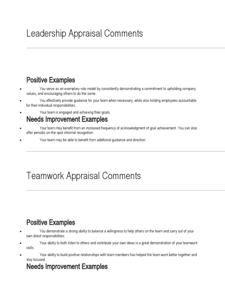 Meaningful Employee Appraisal Comments PDF Goal Performance Appraisal