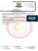 Certificate of Professional Experience General Directorate of Health - Erbil