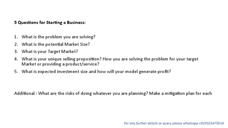 5 Key Questions for Business Startups | PDF