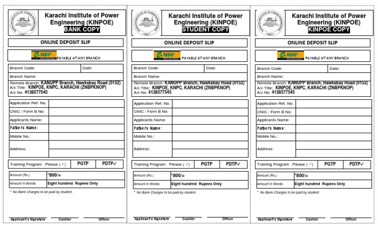 Bank Deposit Slip Nbp 8000 Banking Financial Services