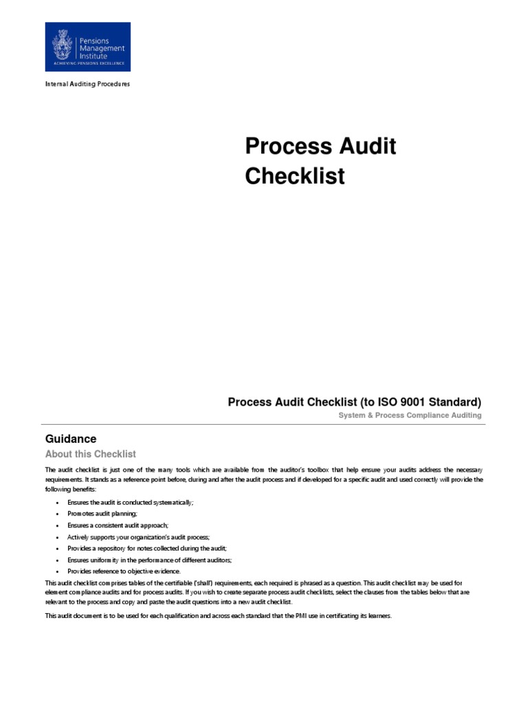 ISO 9001 Process Audit Checklist | PDF | Iso 9000 | Audit