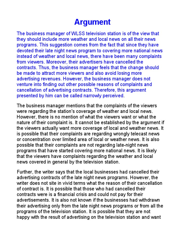 Argument - Sample - 2 PDF | PDF | Argument | News