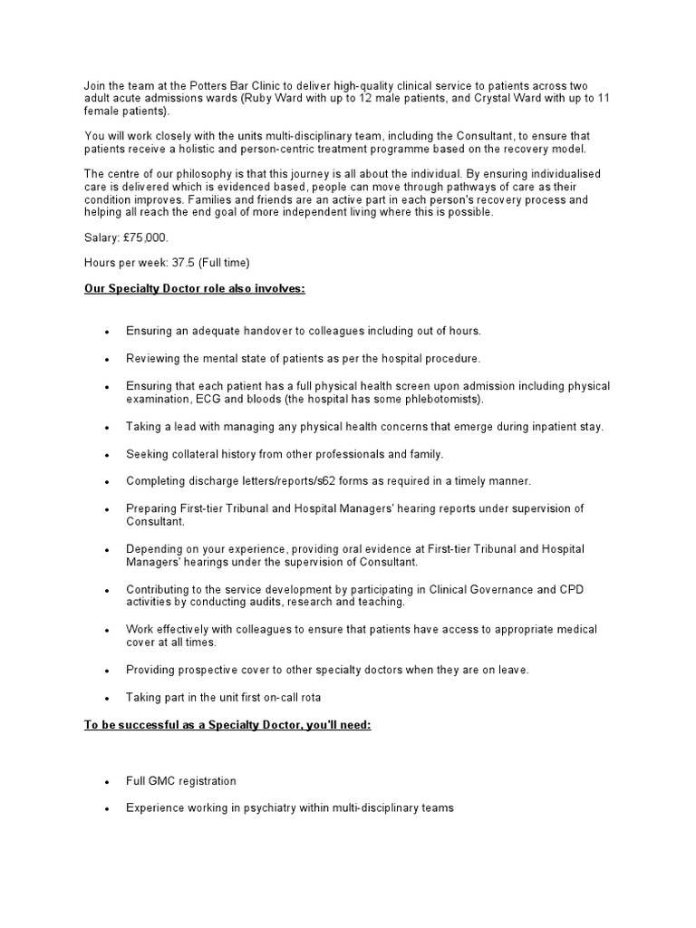 Potters Bar Doctor PDF Patient Recovery Approach