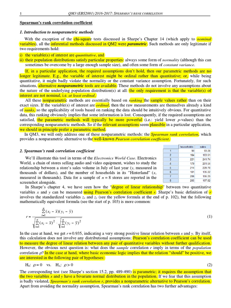 Spearman's Rank Correlation QM3 - 1617 | PDF | Spearman's Rank ...