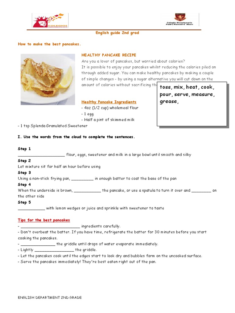 Toss, Mix, Heat, Cook, Pour, Serve, Measure, Grease PDF Pancake