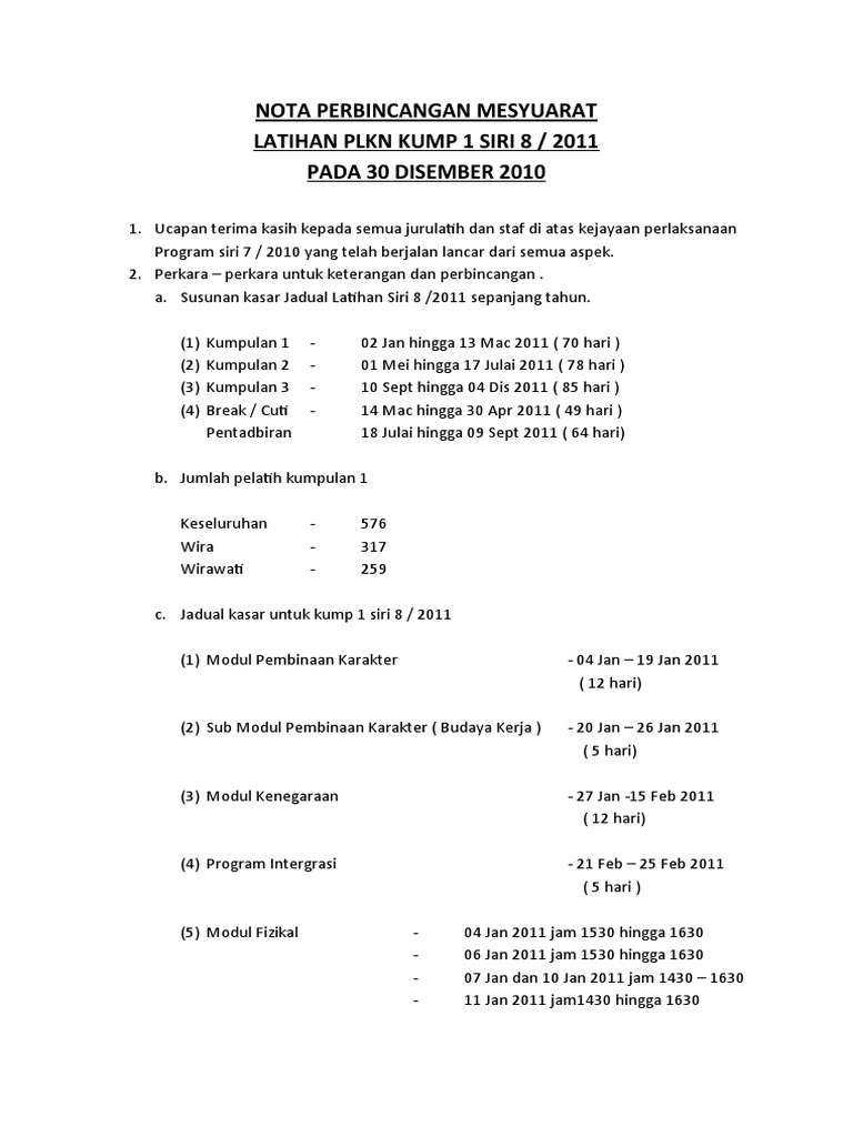 NOTA PERBINCANGAN MESYUARAT