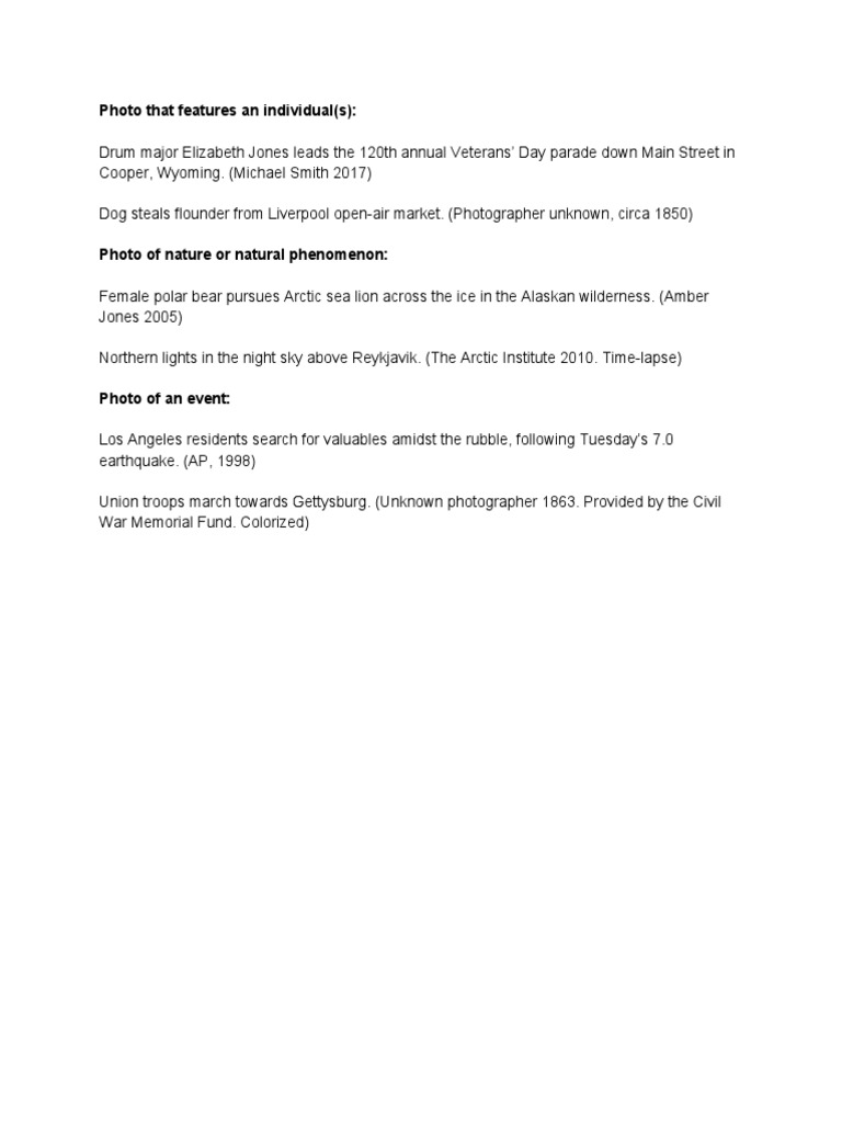 Photojournalism Captions and Examples | PDF