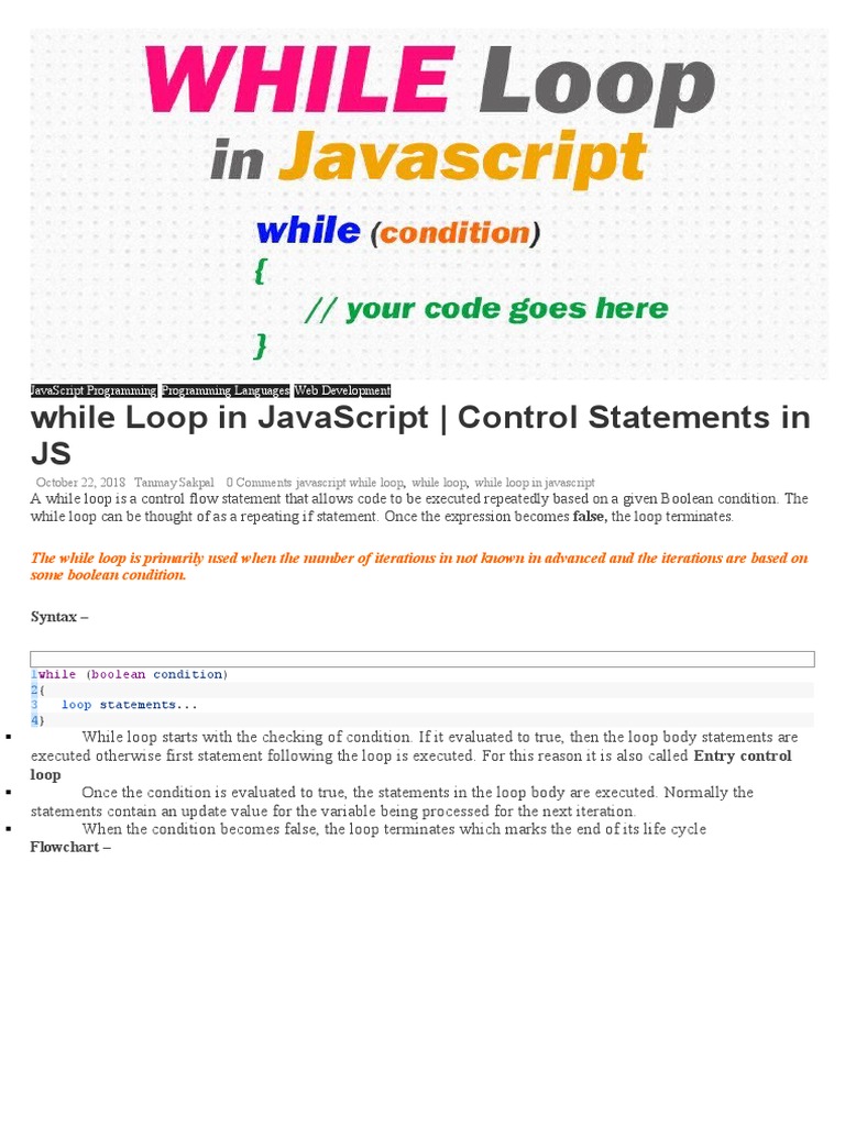 While Loop in Javascript - Control Statements in Js | PDF | Control ...