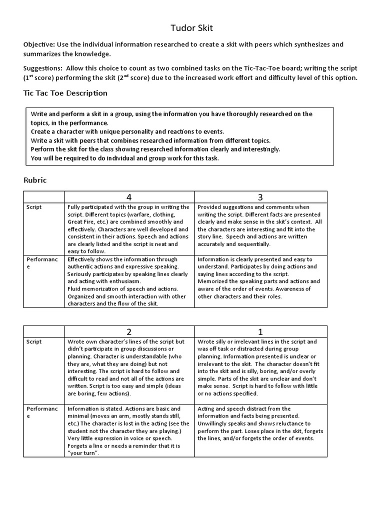 Tudor Skit: Tic Tac Toe Description | PDF | Information