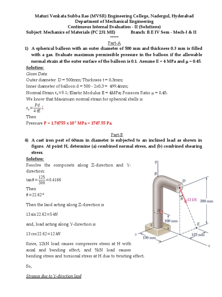 Solutions CIE - II 2019-2020 | PDF | Stress (Mechanics) | Bending