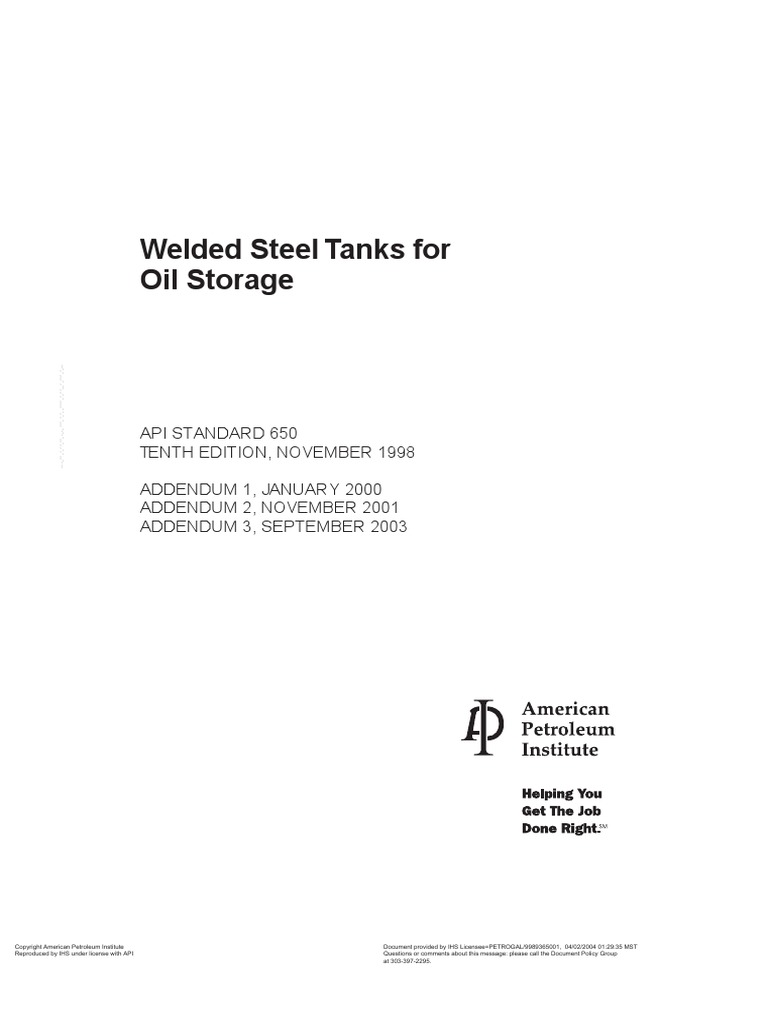 Welded Steel Tanks For Oil Storage | PDF