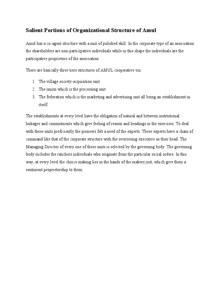 Salient Portions of Organizational Structure of Amul | PDF