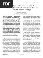 Effect of Various Contamination Levels in Lubricating Oil On The Performance of Plain and Textured Journal Bearings