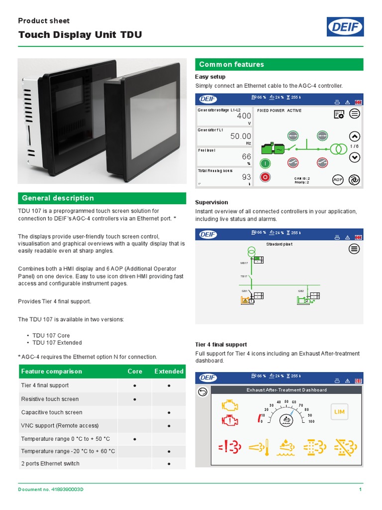 TDU 107 Product Sheet 4189390003 UK | PDF | Relay | Touchscreen