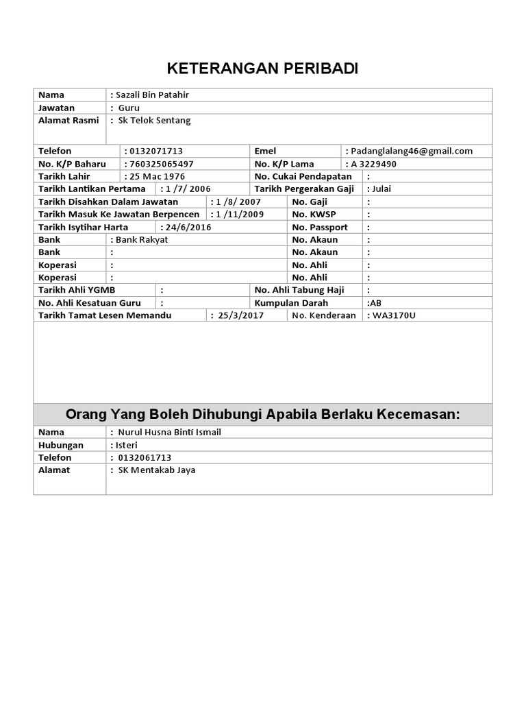 5 Keterangan Peribadi Pdf