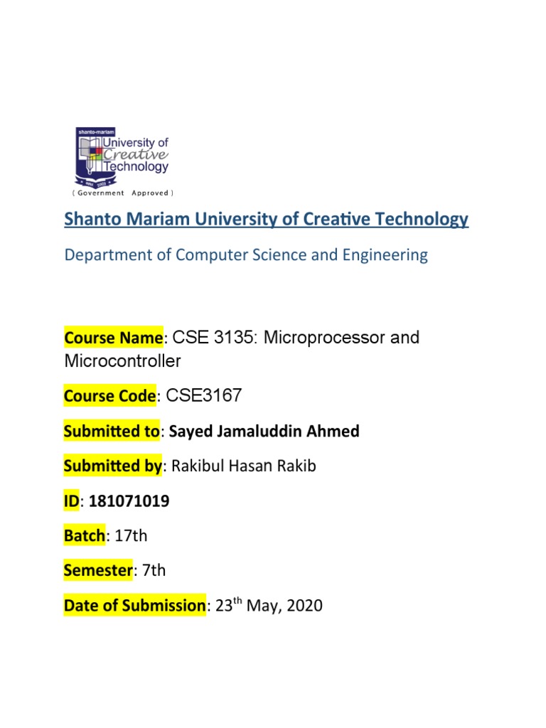 Microprocessor Assignment 1 | PDF | Microprocessor | Microcontroller