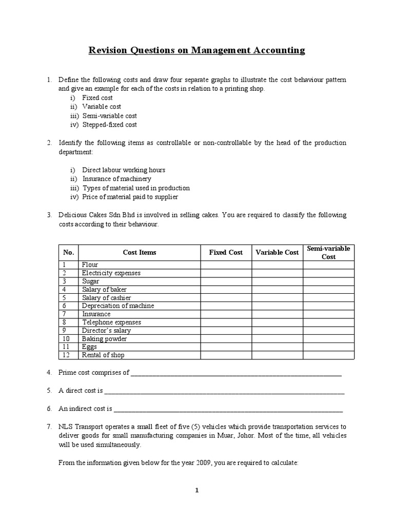 Revision Questions on Management Accounting
