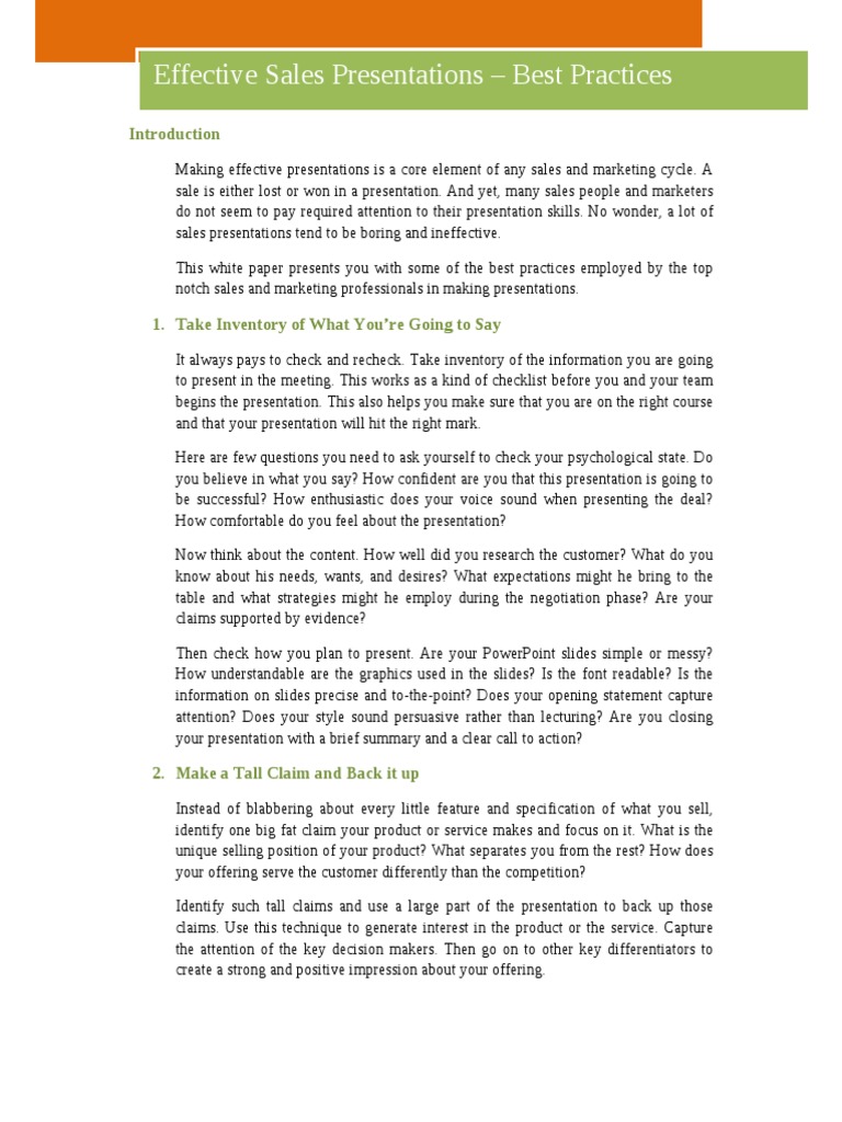 Best Practices for Sales Presentations | PDF | Expert | Conversation