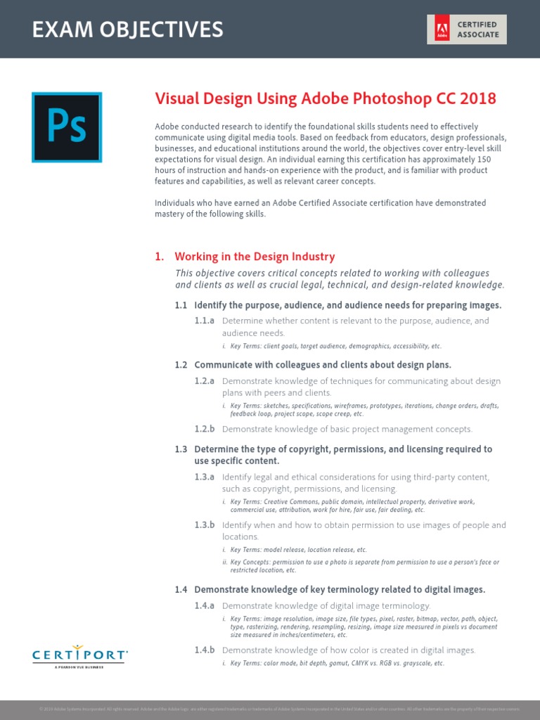 ACA - Exam - Objectives - Photoshop - CC 2018 | PDF | Adobe Photoshop ...