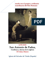 13 de Junio. San Antonio de Padua, Confesor y Doctor de La IGlesia. Propio y Ordinario de La Santa Misa