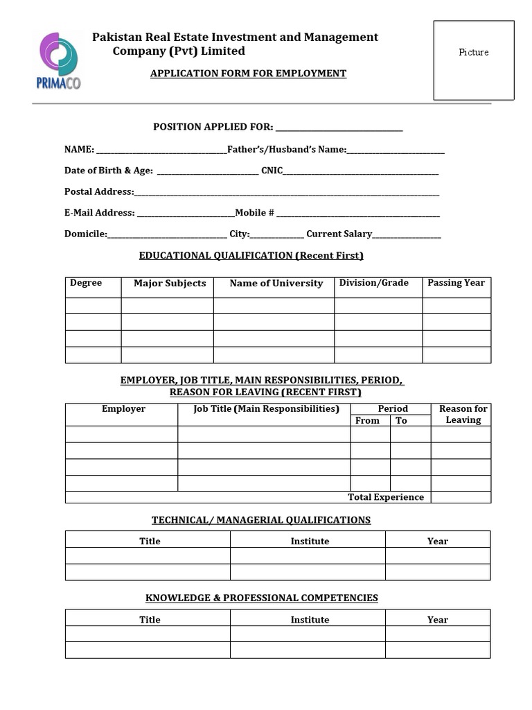 Real Estate Employment Application Form | PDF | Career & Growth | Business