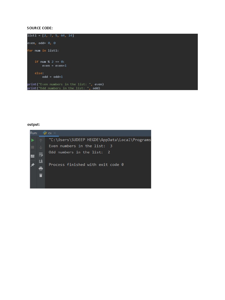Source Code:: List1 Even Odd Num List1 | PDF