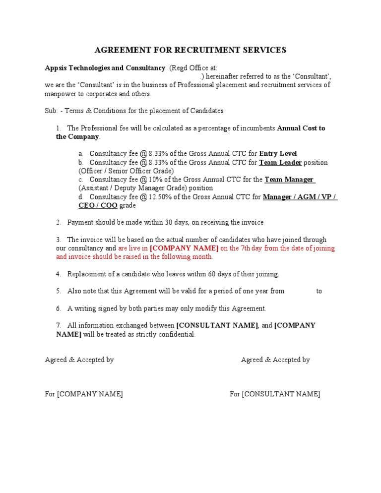 Agreement For Recruitment Services | PDF | Services (Economics) | Business