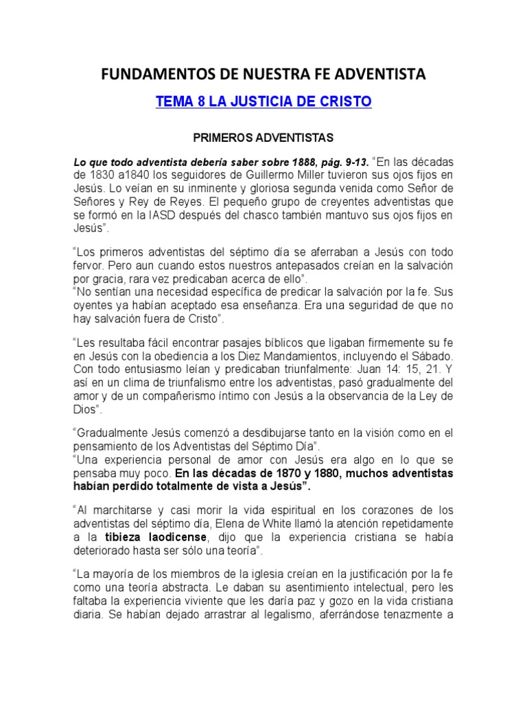 Fundamentos de la Fe Adventista | PDF | Iglesia Adventista del Séptimo ...
