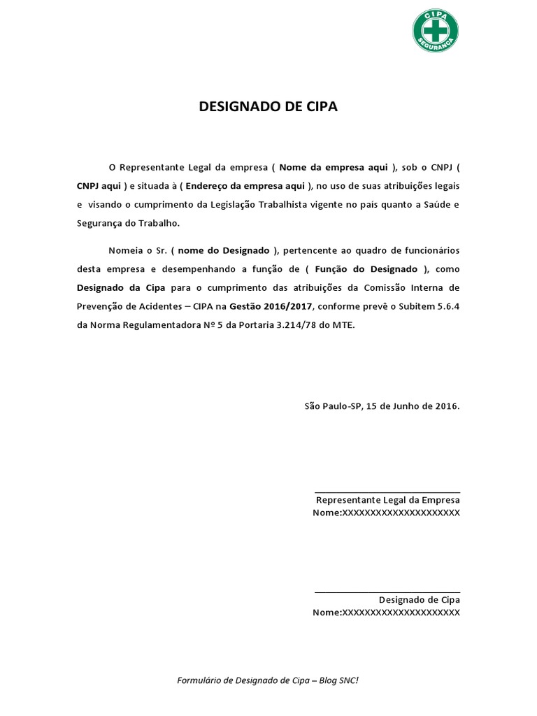 Nomeação do Designado da CIPA | PDF