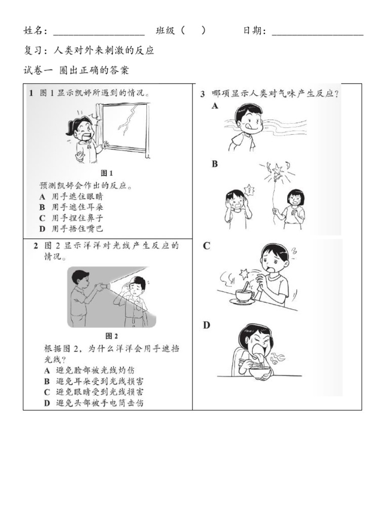 人类对外来刺激的反应练习 Pdf
