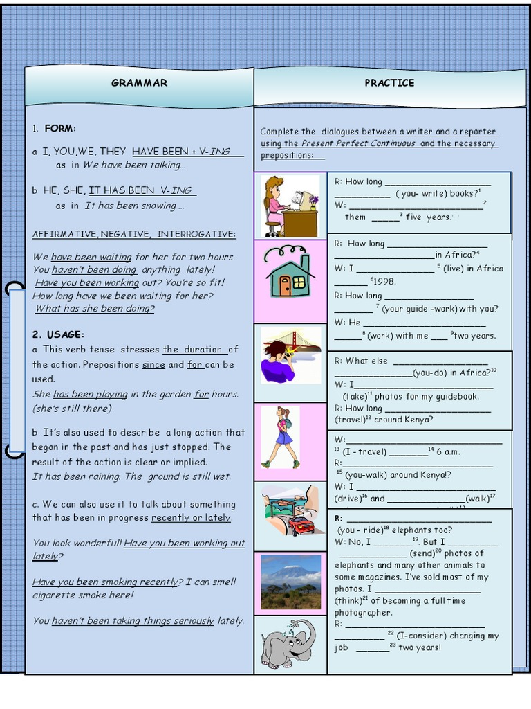 The Present Perfect Continuous Activities Promoting Classroom Dynamics