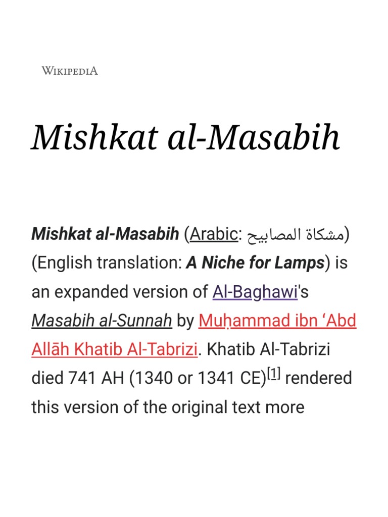 Mishkat Al-Masabih - Wikipedia | PDF | Hadith | Islamic Theology