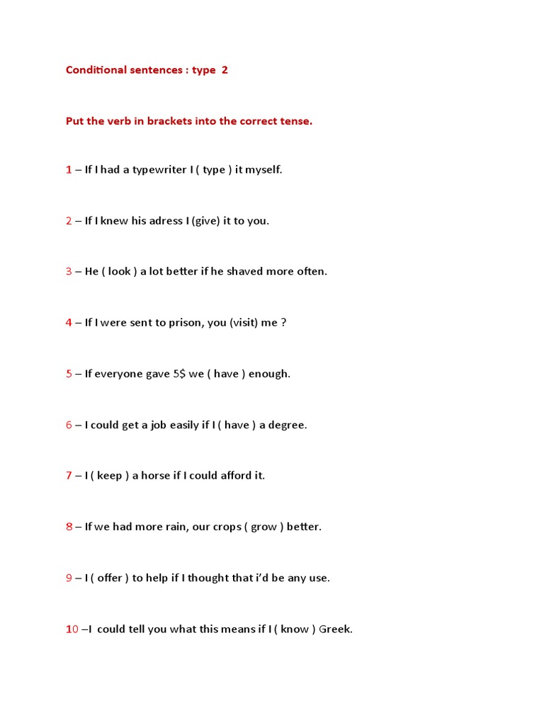 Type 2 Conditional Sentences Exercises | PDF | Language Arts & Discipline