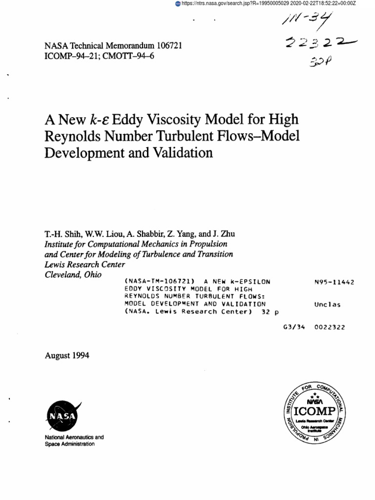 A New K-E Eddy Viscosity Model For High Reynolds Number Turbulent Flows ...