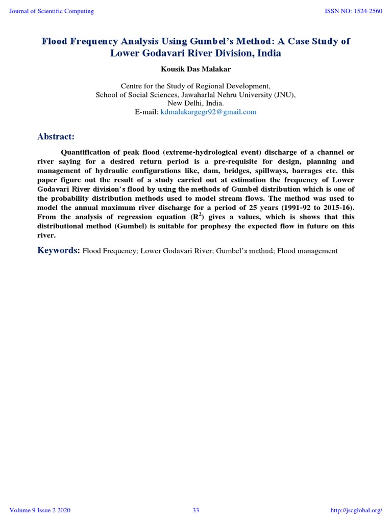 Flood Frequency Analysis Using Gumbel's Method: A Case Study of Lower ...