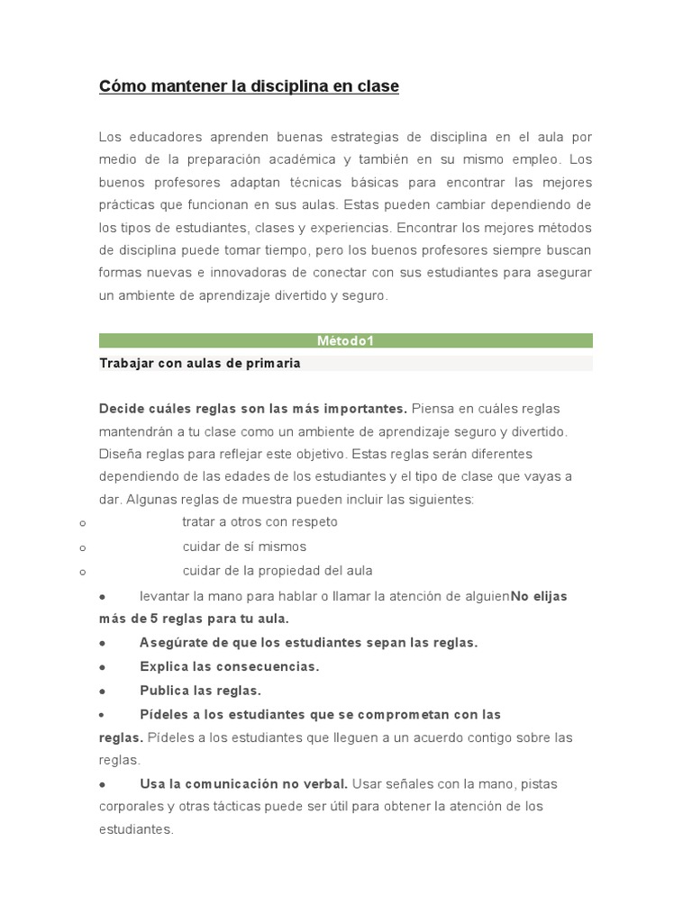 Estrategias para la disciplina en el aula | PDF | Salón de clases ...