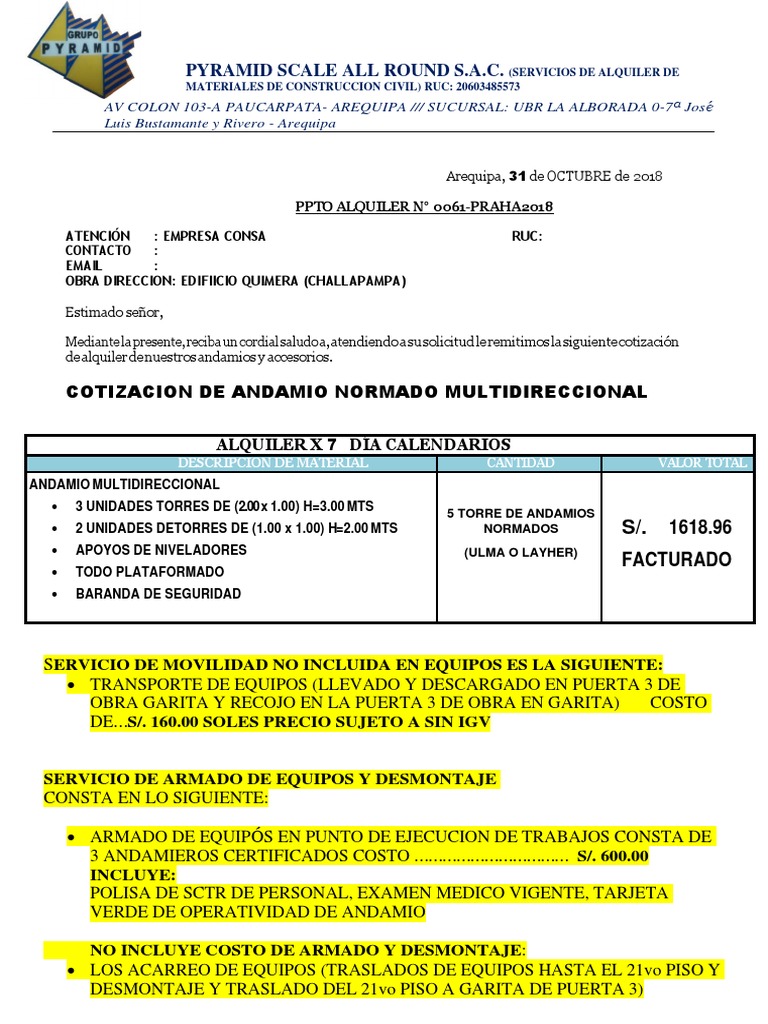061 Cotizacion de Andamios Multidireccional | PDF | Business